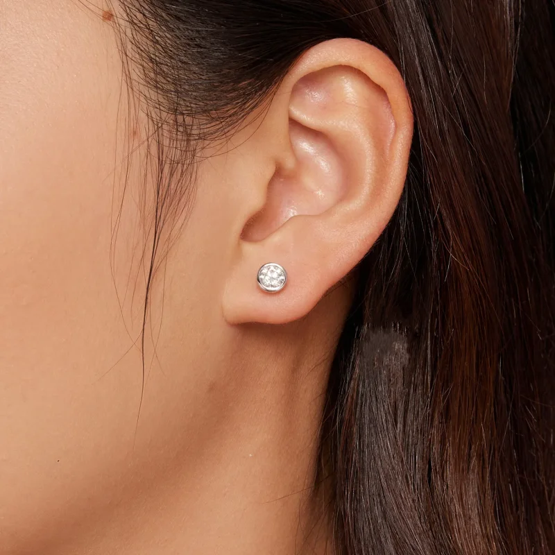 (image for) Pandora Style Bezel-Mounted Moissanite Studs Earrings - MSE026 - View 5