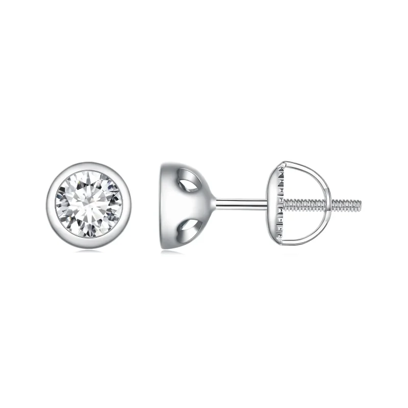 (image for) Pandora Style Bezel-Mounted Moissanite Studs Earrings - MSE026 - Product Image