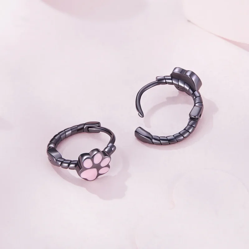 (image for) Pandora Style Black Cat Claw Hoop Earrings - SCE1576 - View 3