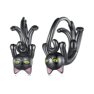 (image for) Pandora Style Black Cat Hoop Earrings - BSE798