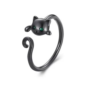 (image for) Pandora Style Black Cute Cat Open Ring - SCR707-D