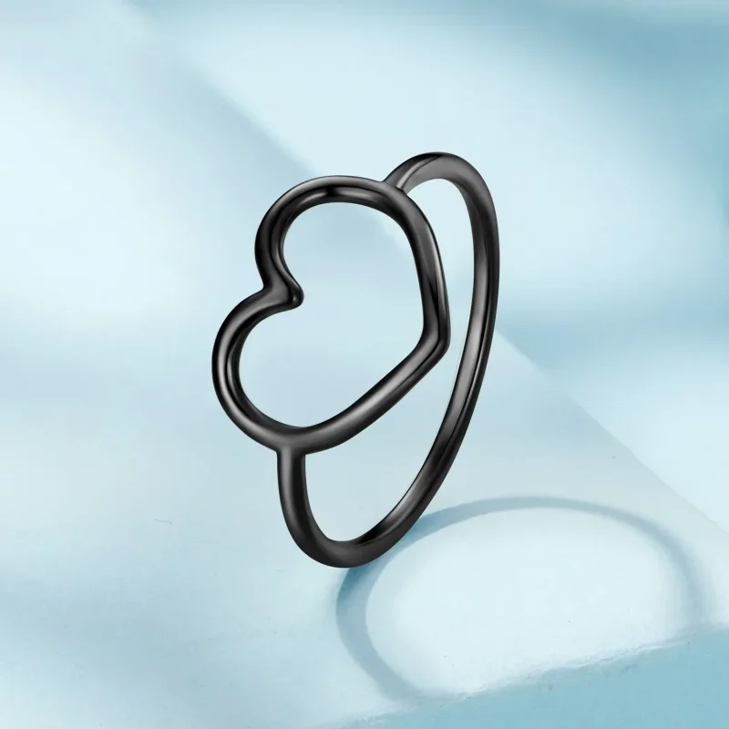 (image for) Pandora Style Black Heart Shaped Ring - SCR641-D - View 2