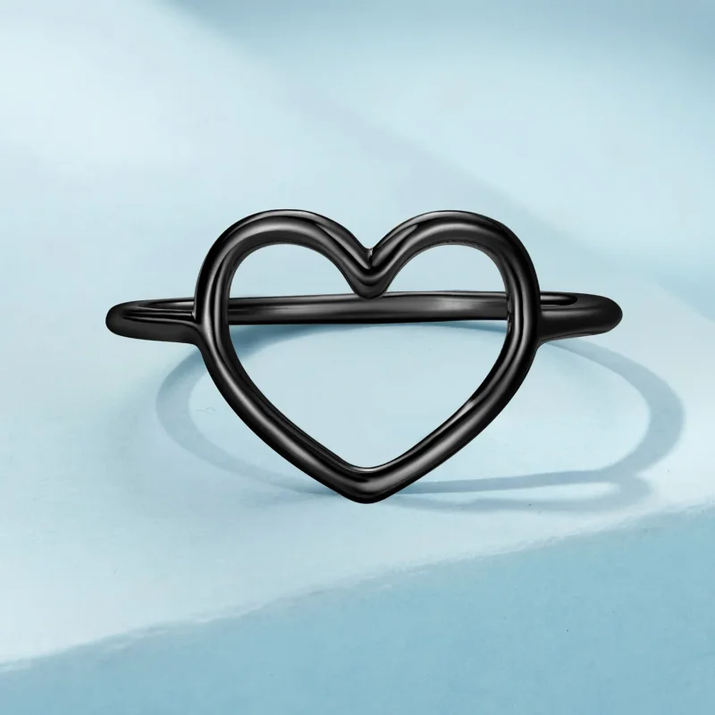 (image for) Pandora Style Black Heart Shaped Ring - SCR641-D - View 3