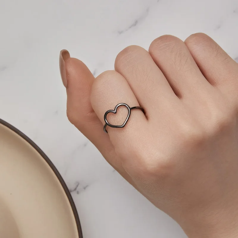 (image for) Pandora Style Black Heart Shaped Ring - SCR641-D - View 5