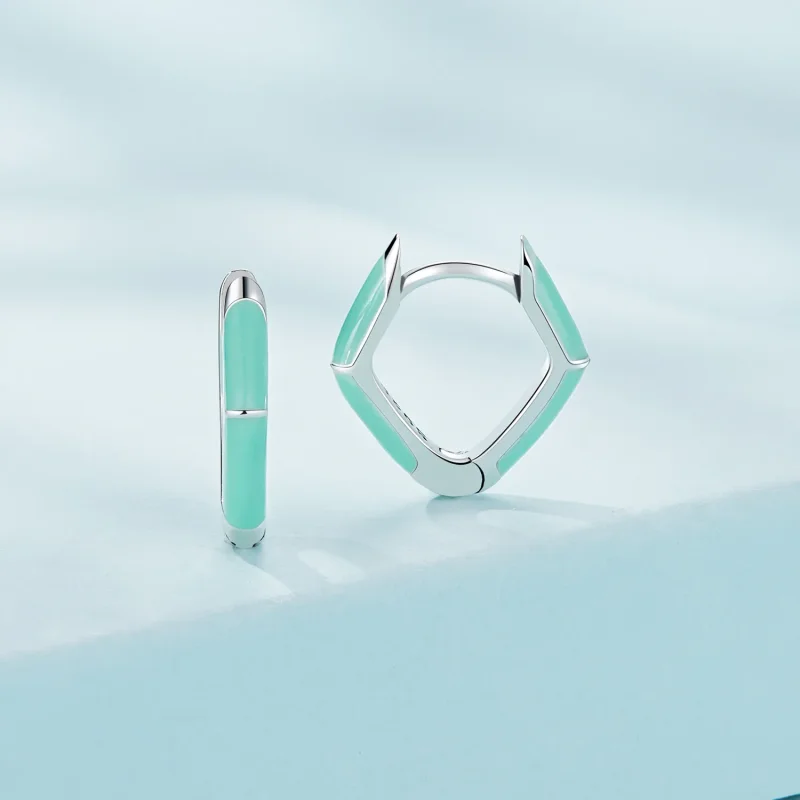 (image for) Pandora Style Blue Diamond Hoop Earrings - SCE1569-GN - View 2