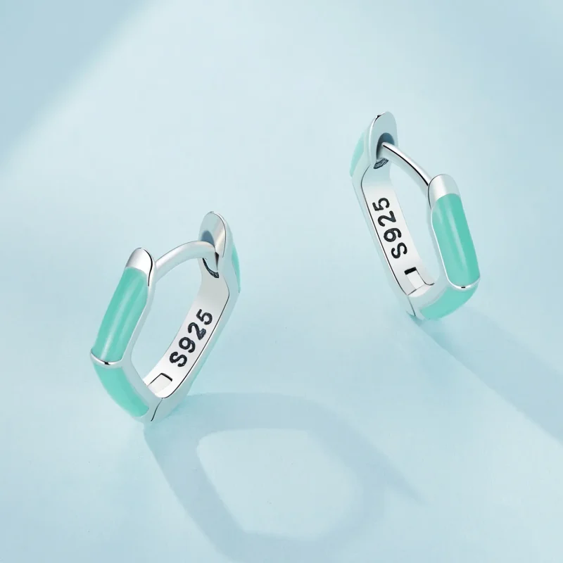 (image for) Pandora Style Blue Diamond Hoop Earrings - SCE1569-GN - View 3