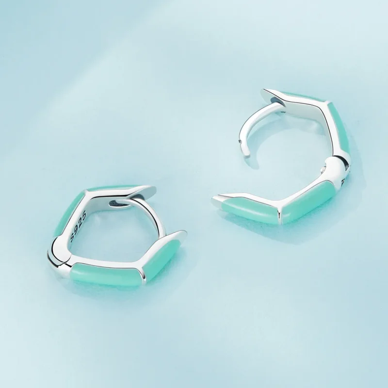 (image for) Pandora Style Blue Diamond Hoop Earrings - SCE1569-GN - View 4