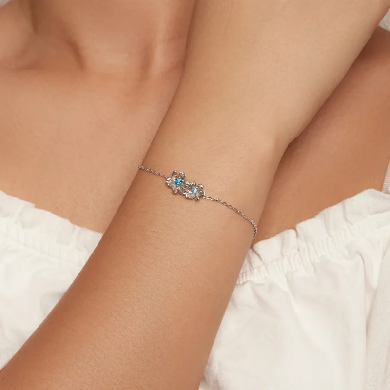 (image for) Pandora Style Blue Flower Chain Bracelet - BSB138 - View 4