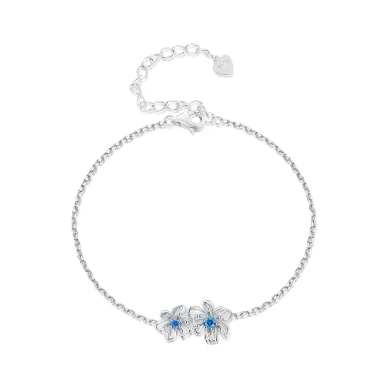 (image for) Pandora Style Blue Flower Chain Bracelet - BSB138 - Product Image