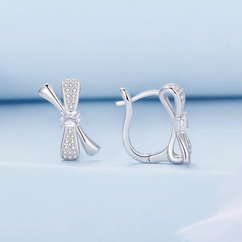(image for) Pandora Style Bow Hoop Earrings - BSE810 - View 2