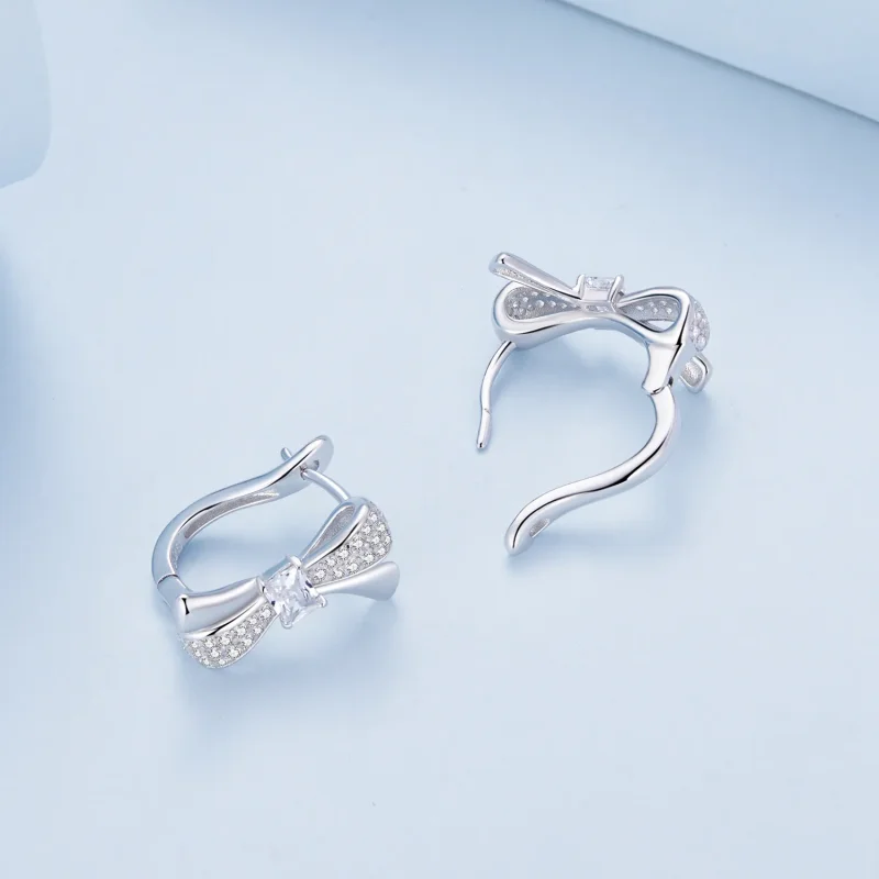 (image for) Pandora Style Bow Hoop Earrings - BSE810 - View 4