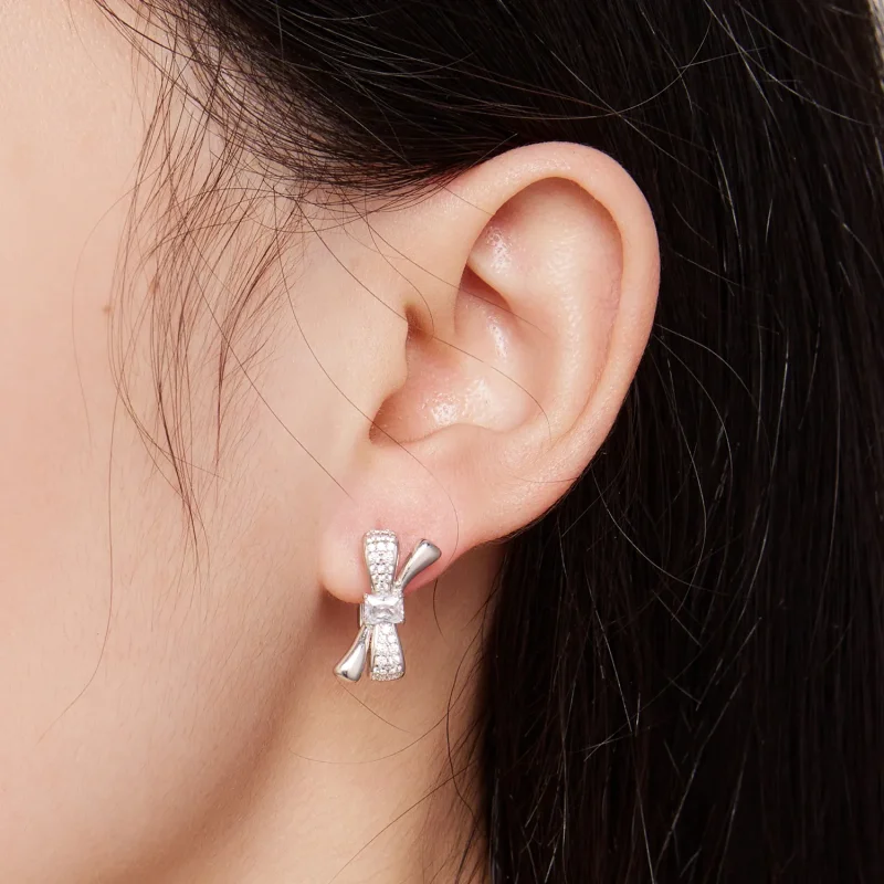 (image for) Pandora Style Bow Hoop Earrings - BSE810 - View 5