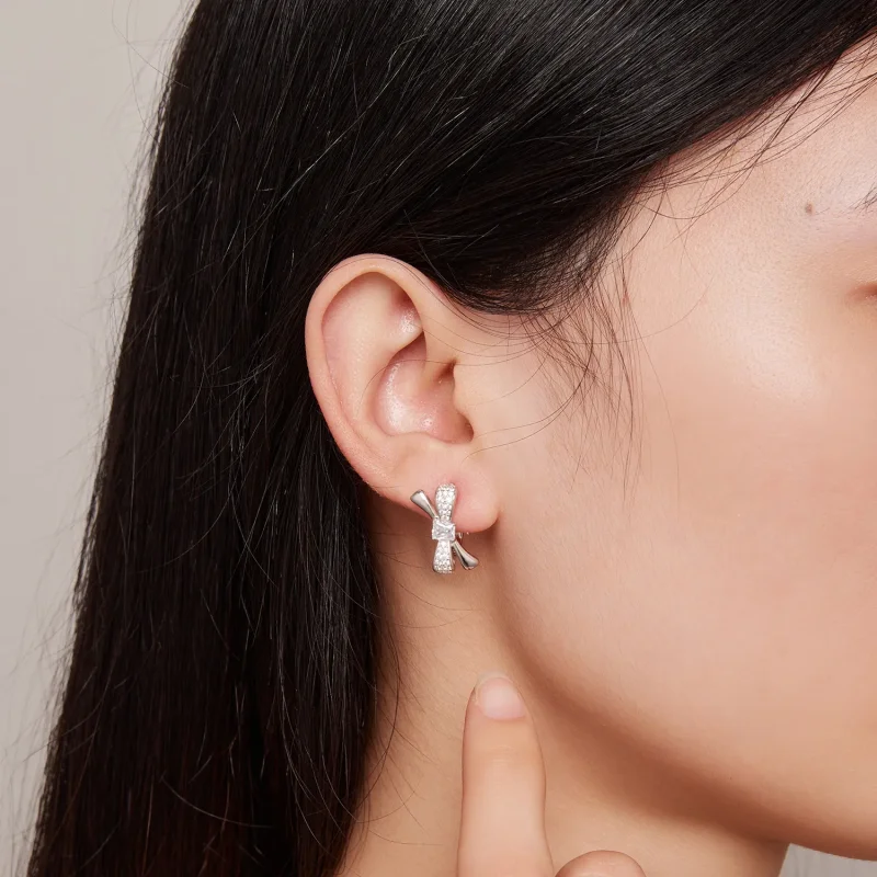 (image for) Pandora Style Bow Hoop Earrings - BSE810 - View 6