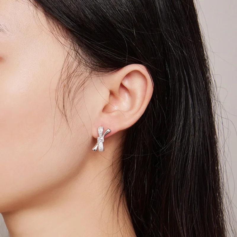 (image for) Pandora Style Bow Hoop Earrings - BSE810 - View 7