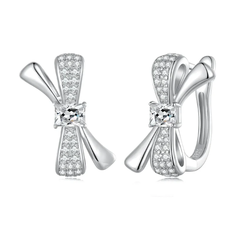 (image for) Pandora Style Bow Hoop Earrings - BSE810 - Product Image