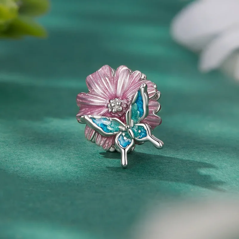 (image for) Pandora Style Butterfly Chrysanthemum Charm - BSC788 - View 2