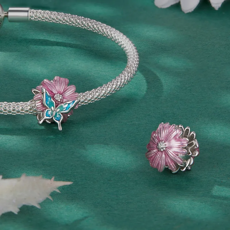 (image for) Pandora Style Butterfly Chrysanthemum Charm - BSC788 - View 4