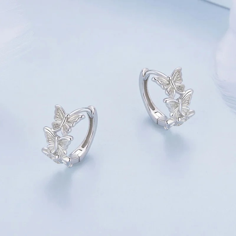 (image for) Pandora Style Butterfly Hoop Earrings - BSE908 - View 3