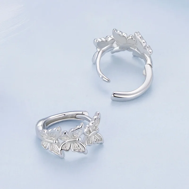 (image for) Pandora Style Butterfly Hoop Earrings - BSE908 - View 4