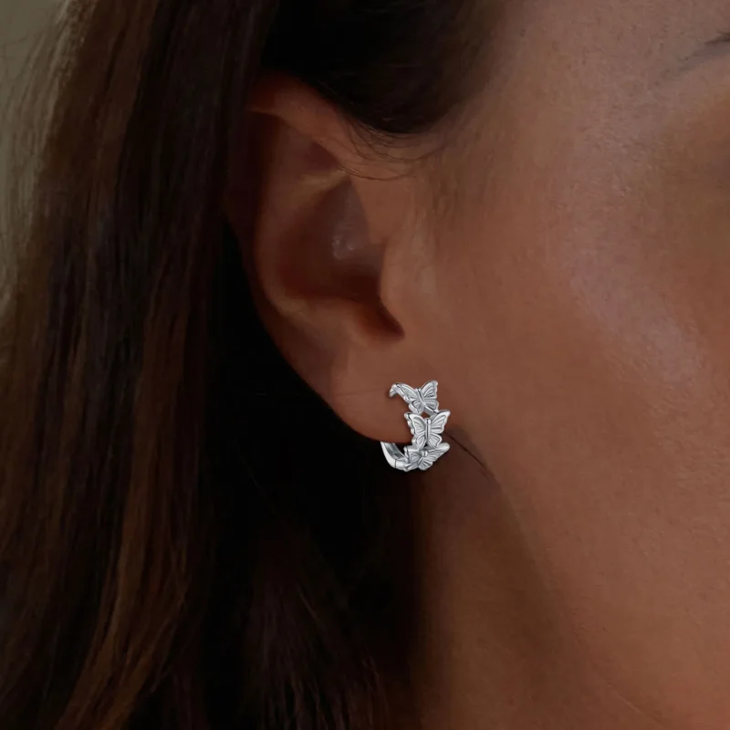 (image for) Pandora Style Butterfly Hoop Earrings - BSE908 - View 5