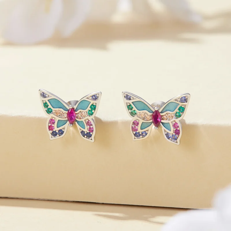 (image for) Pandora-style Butterfly Stud Earrings - BSE807 - View 2