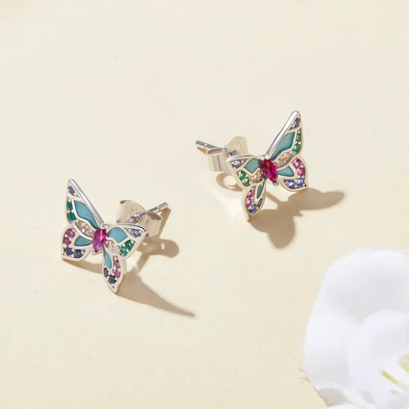 (image for) Pandora-style Butterfly Stud Earrings - BSE807 - View 4