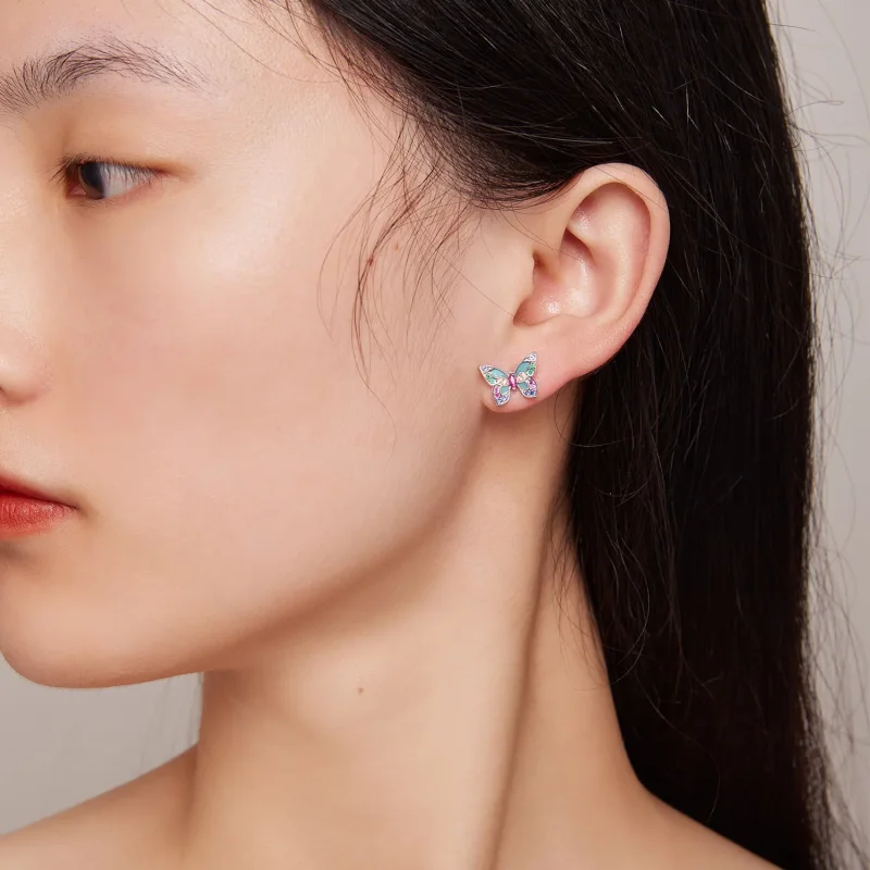 (image for) Pandora-style Butterfly Stud Earrings - BSE807 - View 5