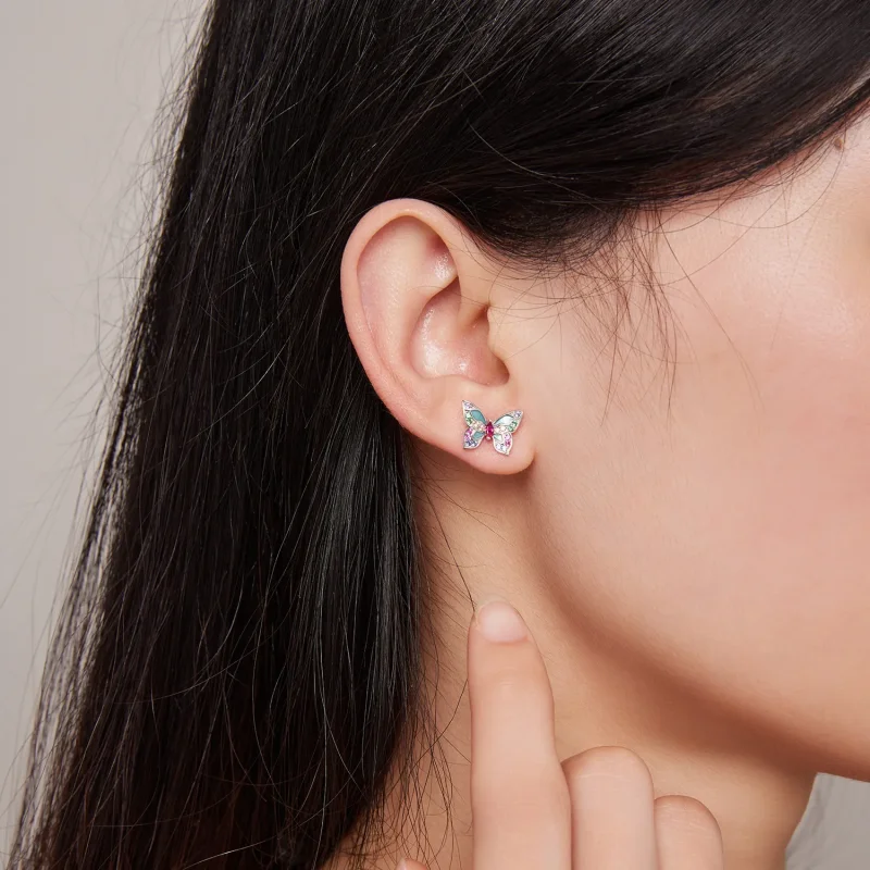 (image for) Pandora-style Butterfly Stud Earrings - BSE807 - View 7