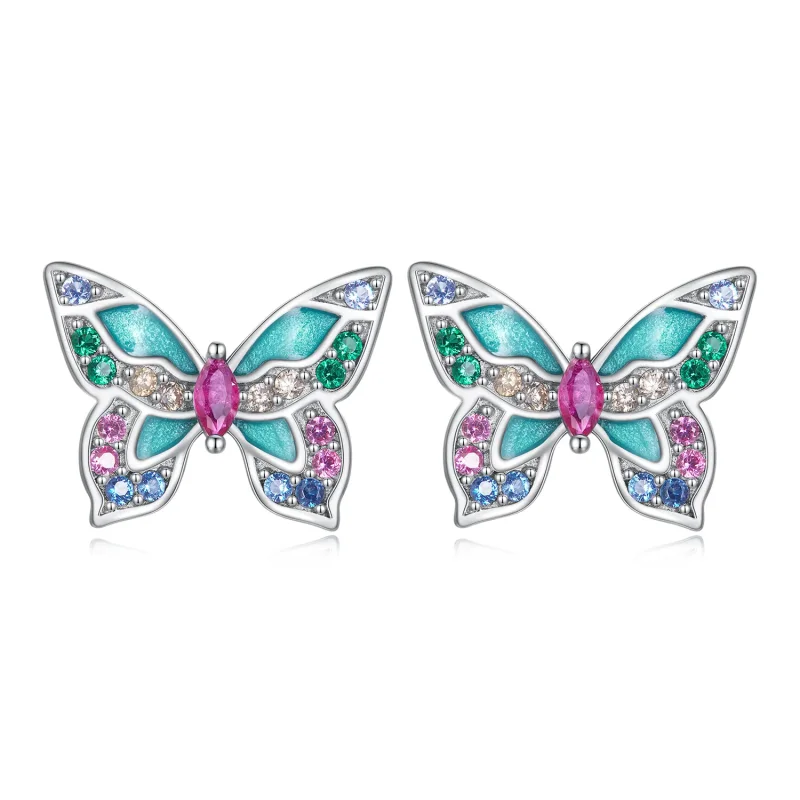 (image for) Pandora-style Butterfly Stud Earrings - BSE807 - Product Image