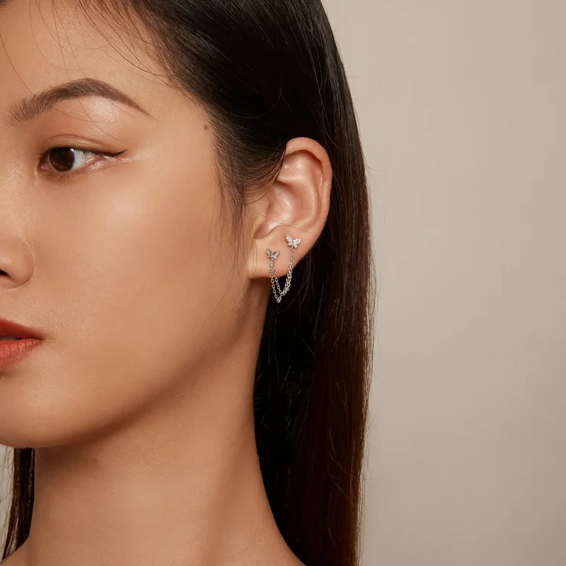 (image for) Pandora-style Butterfly Stud Earrings - BSE876 - View 6