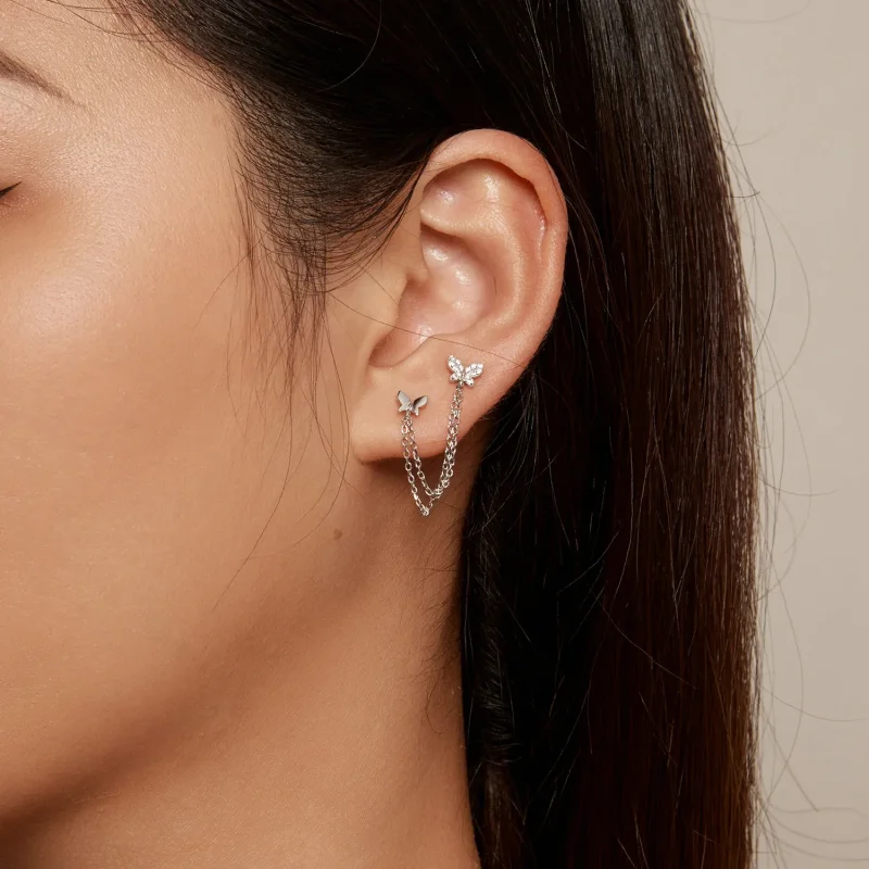 (image for) Pandora-style Butterfly Stud Earrings - BSE876 - View 7