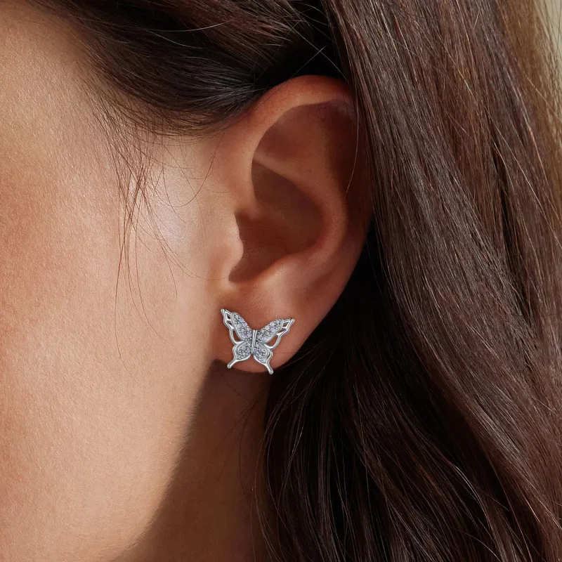 (image for) Pandora Style Butterfly Studs Earrings - BSE910 - View 6