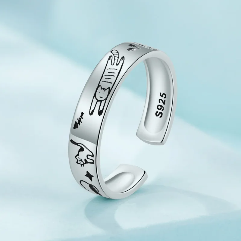 (image for) Pandora Style Cat Doodle Ring - SCR951-E - View 2