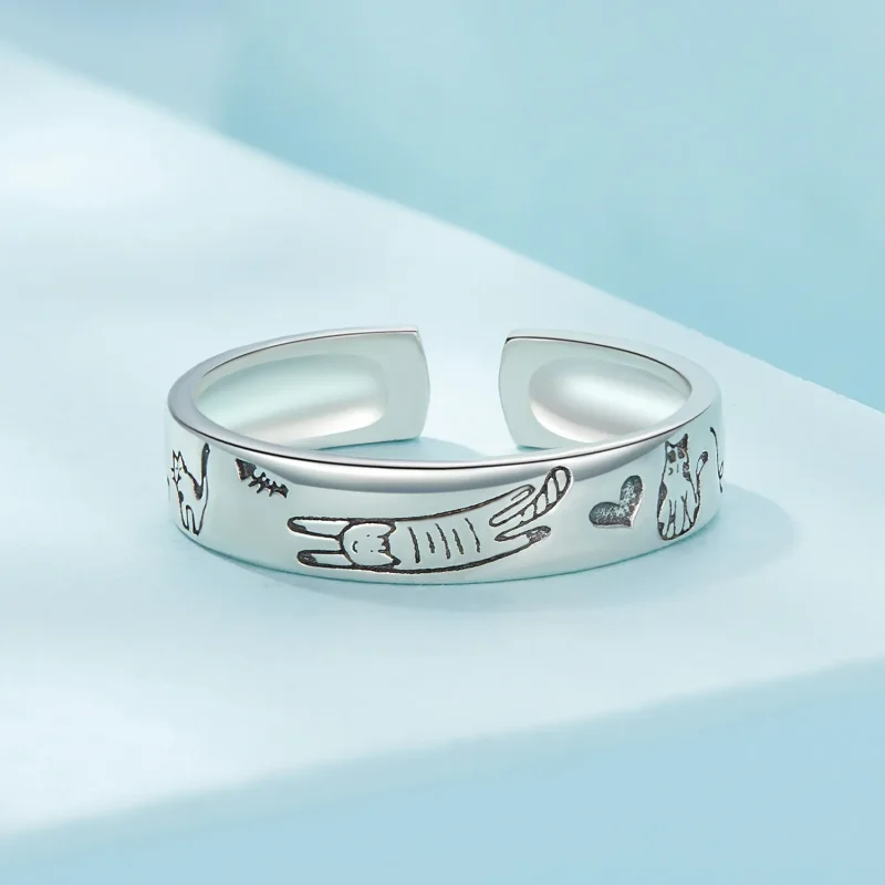 (image for) Pandora Style Cat Doodle Ring - SCR951-E - View 3