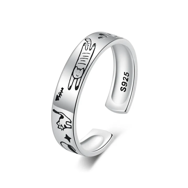 (image for) Pandora Style Cat Doodle Ring - SCR951-E - Product Image