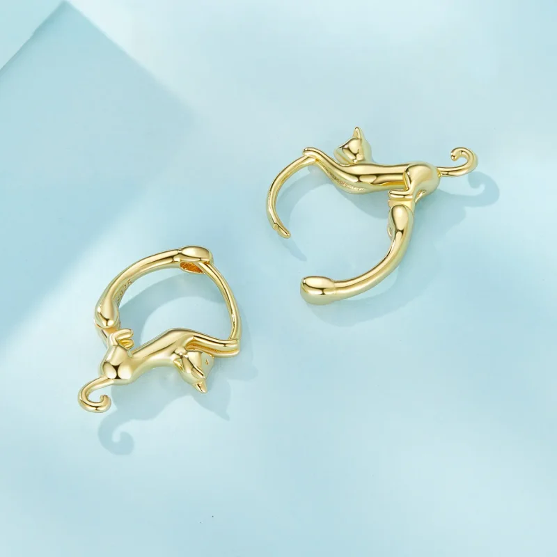 (image for) Pandora Style Cat Hoop Earrings - SCE1488-LB! - View 4