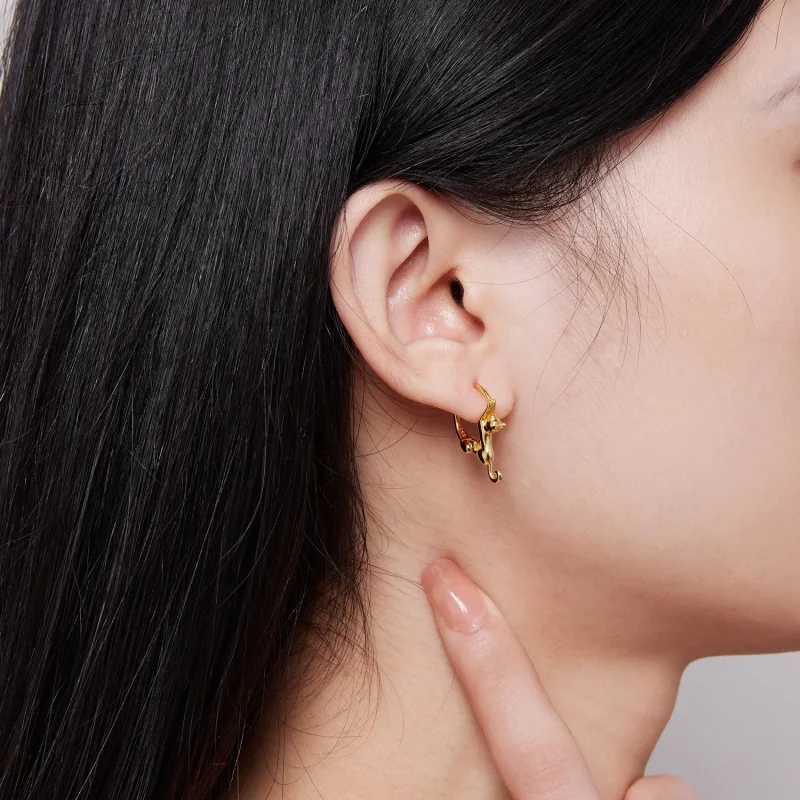 (image for) Pandora Style Cat Hoop Earrings - SCE1488-LB! - View 5