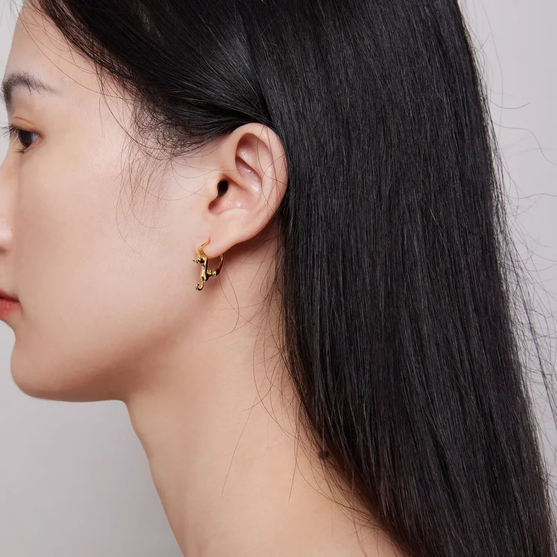 (image for) Pandora Style Cat Hoop Earrings - SCE1488-LB! - View 6