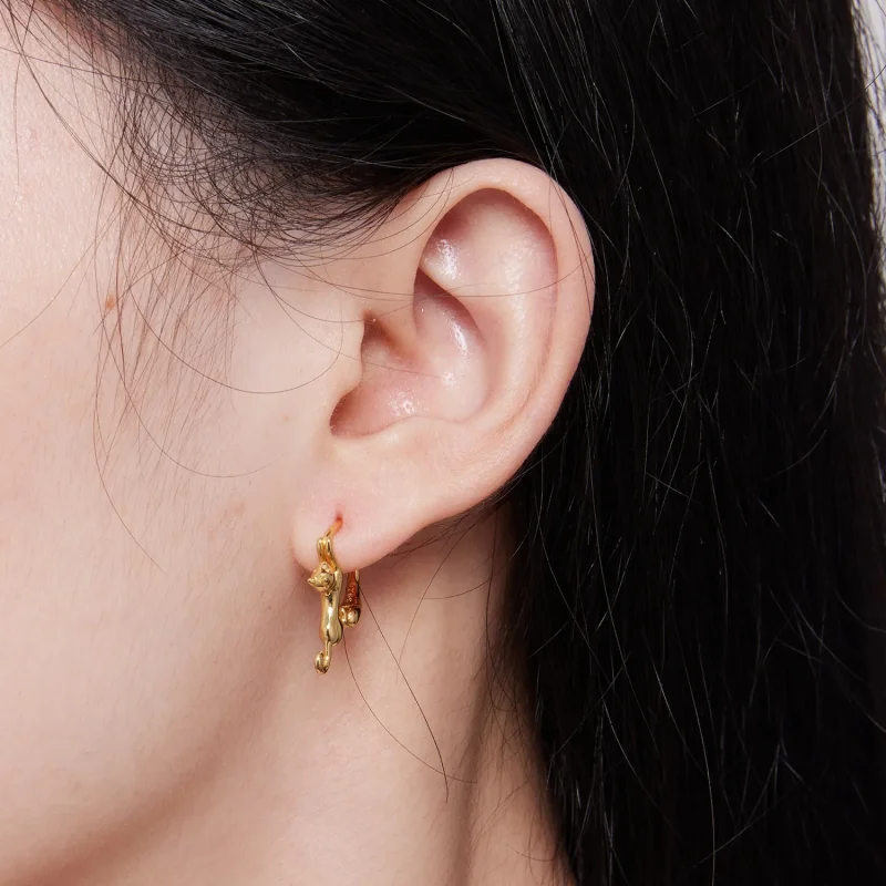 (image for) Pandora Style Cat Hoop Earrings - SCE1488-LB! - View 7