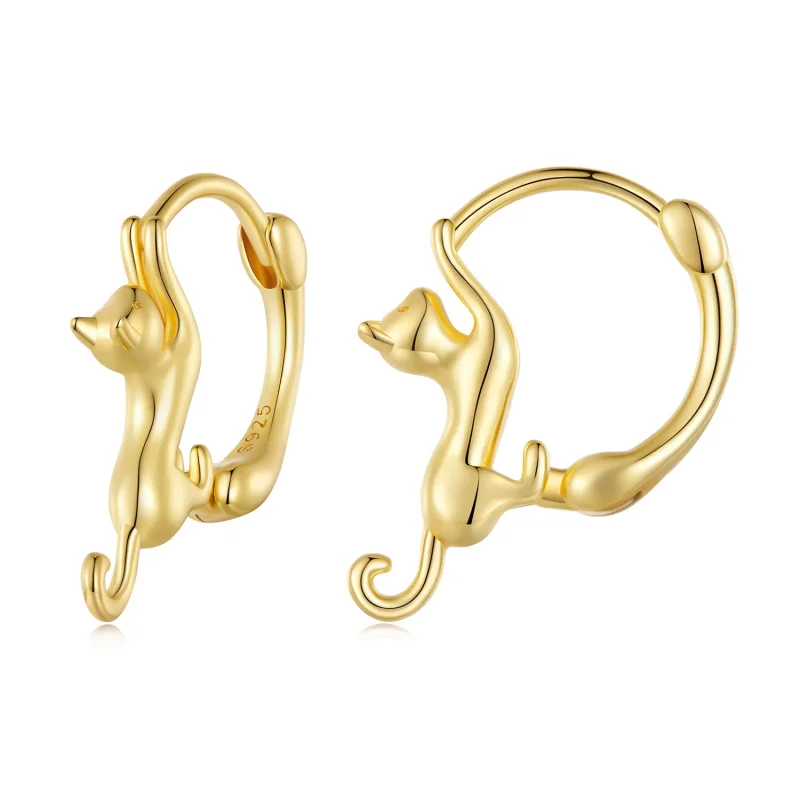 (image for) Pandora Style Cat Hoop Earrings - SCE1488-LB! - Product Image