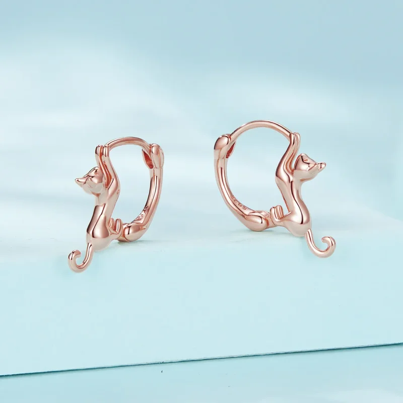 (image for) Pandora-style Cat Hoop Earrings - SCE1488-LC! - View 2