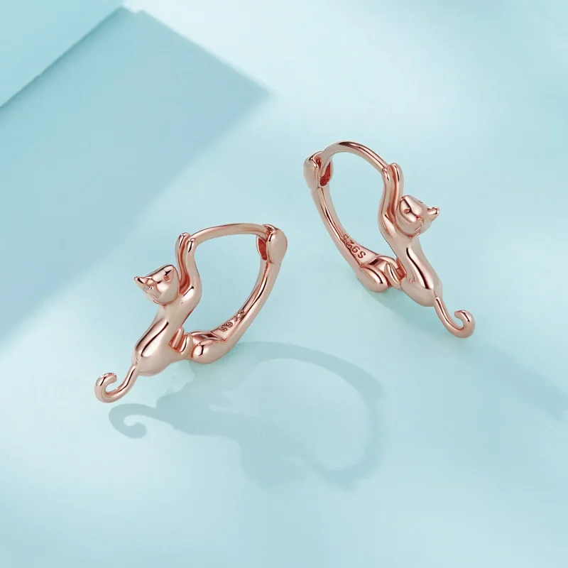 (image for) Pandora-style Cat Hoop Earrings - SCE1488-LC! - View 3