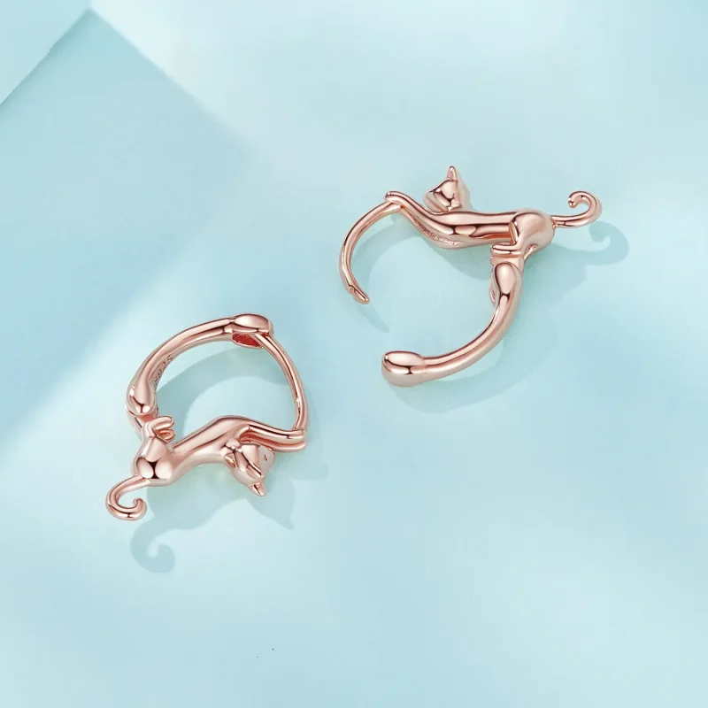 (image for) Pandora-style Cat Hoop Earrings - SCE1488-LC! - View 4