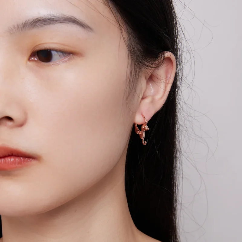 (image for) Pandora-style Cat Hoop Earrings - SCE1488-LC! - View 6