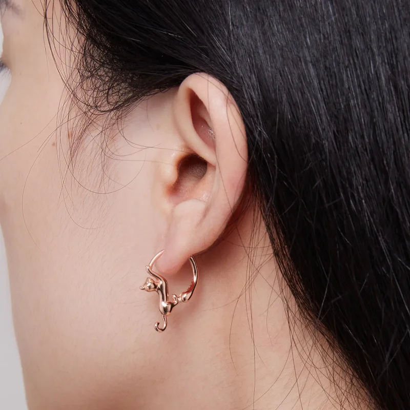 (image for) Pandora-style Cat Hoop Earrings - SCE1488-LC! - View 7