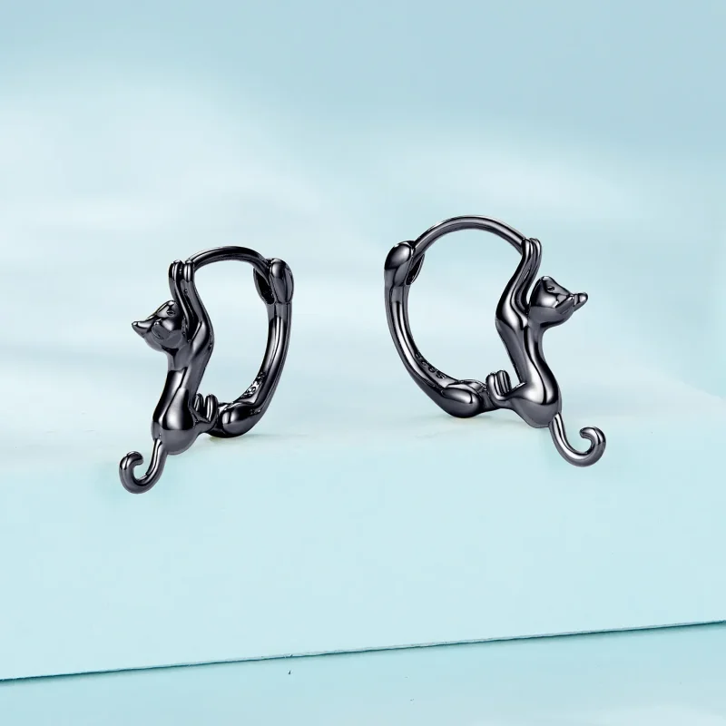(image for) Pandora-style Cat Hoop Earrings - SCE1488-LD - View 2