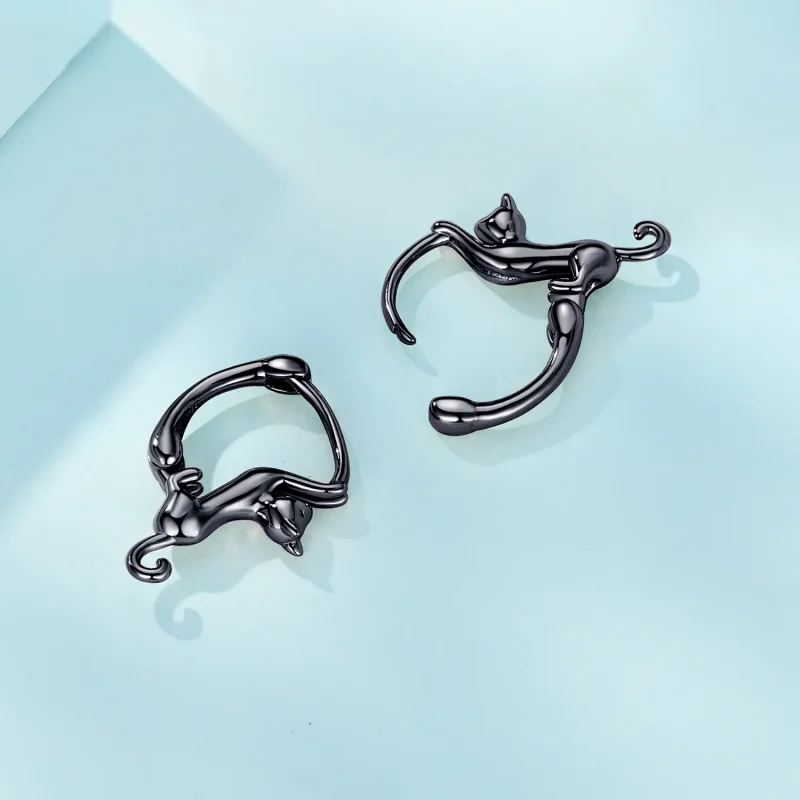 (image for) Pandora-style Cat Hoop Earrings - SCE1488-LD - View 3