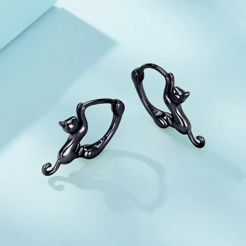 (image for) Pandora-style Cat Hoop Earrings - SCE1488-LD - View 4