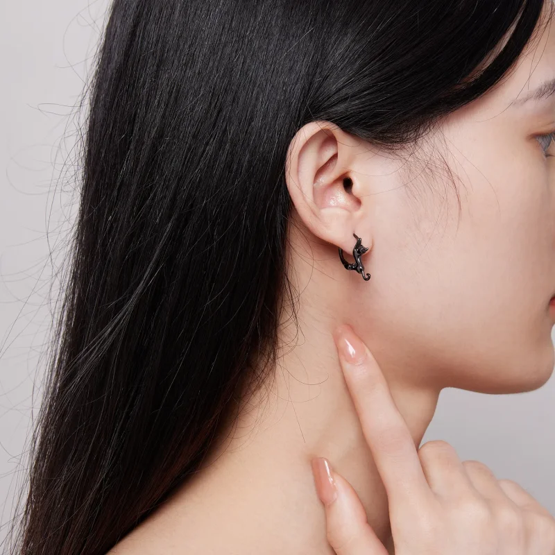 (image for) Pandora-style Cat Hoop Earrings - SCE1488-LD - View 5