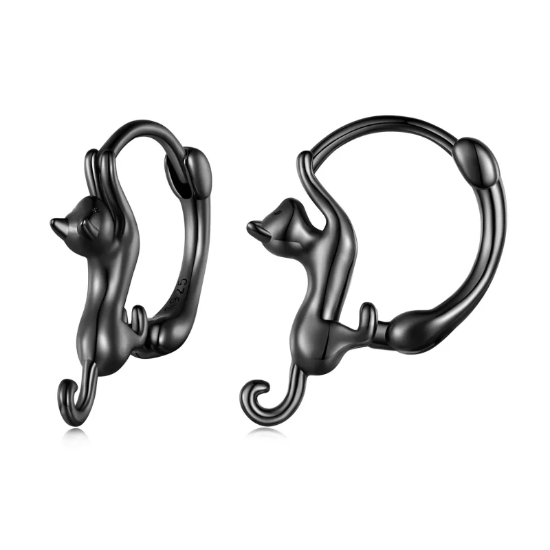 (image for) Pandora-style Cat Hoop Earrings - SCE1488-LD - Product Image
